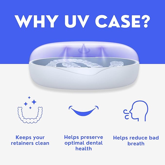 UV Retainer Case for Invisalign, Aligners, Dental Braces, Mouth Guard, Dentures and Night Guard - Small and Portable UV Retainer Cleaner Case with UVC Lights (Black & Gray)