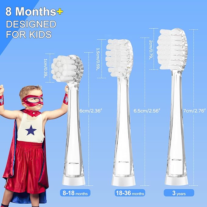 Teeteck 5 Pack Kids Toothbrush Replacement Heads Compatible with SEAGO SG513/SG977/SGEK6, DadaTech DT-K6/DT-BB1/DT-977, Brush-Baby WildOnes (Ages 8-18 Months/Transparent)