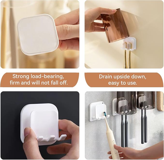 ZDZBLX Toothbrush Holders for Bathrooms, Razor Holder for Shower, Self Adhesive Tooth Brushing Holder Wall Mounted, Toothbrush Organizer for Shower Hanging Towel, Waterproof Hook for Bathroom, 6Pcs