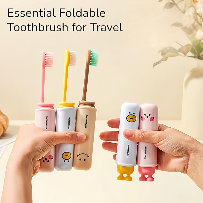Folding Toothbrush with Built-in Cover, Perfect for Travel, Hiking & Camping, Compact & Portable, Toothbrush with Soft Bristles, for Adults & Kids (Pink)