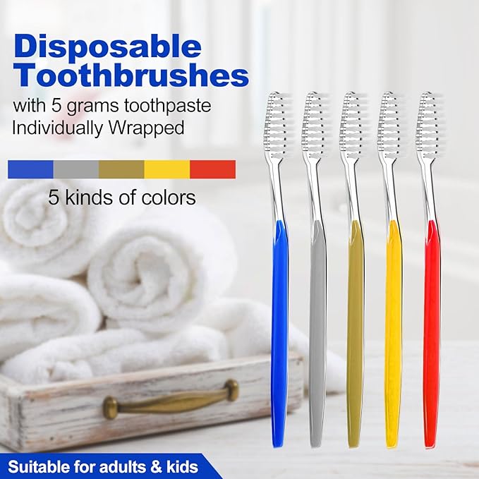 30 Pack Disposable Toothbrushes with Toothpaste (5 Colors)