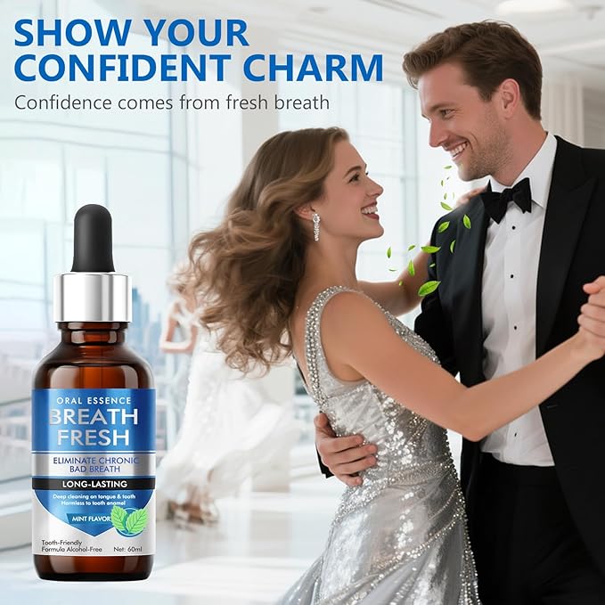 Bad Breath Treatment for Adults, Breath Drops for Fresh Breath, Fast-Acting, Long-Lasting, Natural, Alcohol-Free, Boosts Confidence for Socializing, 60ML