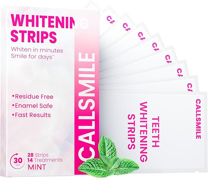 CALLSMILE Teeth Whitening Strips - 14 Treatments Enamel Safe, Professional Teeth Whitening with Non-Slip Dry Strip Technology, Deep Stains Removal, No Sensitivity, Mint (28 Strips)