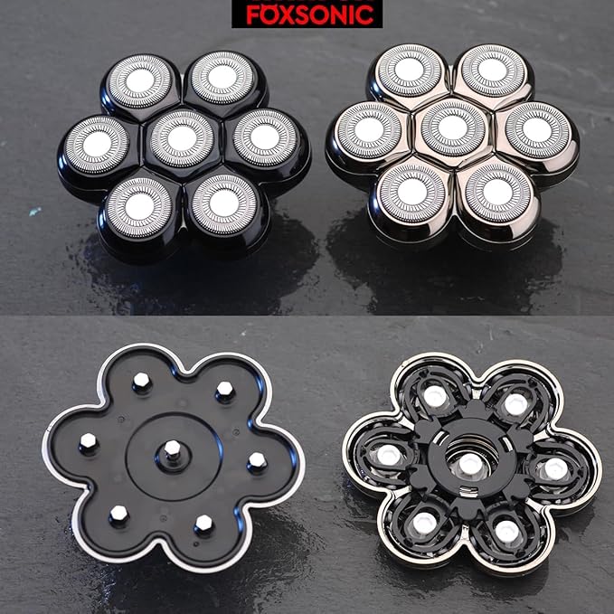 FOXSONIC Magnetic 7 Blades Head Shaver Replacement Blades for head Shaver and Other Brands Head Shaver (CX7 Silver)