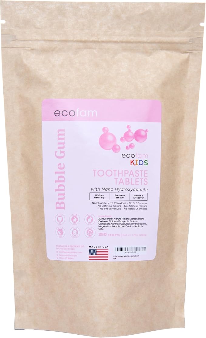 Toothpaste Tablets – Bubblegum | Nano Hydroxyapatite Toothpaste Tablets Chewable | Fluoride Free l 350 ct