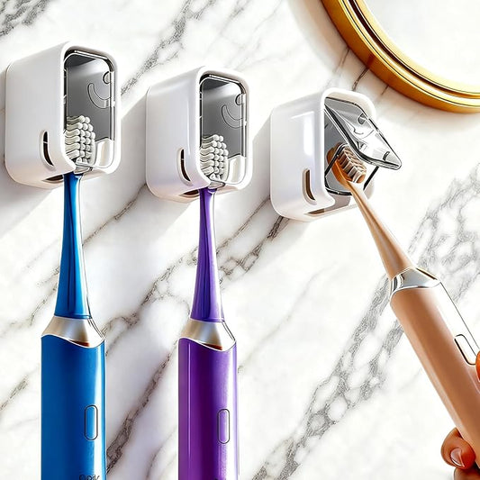 3 Pack Toothbrush Holders for Bathroom - Wall Mounted with Cover Single Slot Space-Saving Tooth Brush Holder Dispenser Storage Organizer for Shower, Family & Travel (Grey - 3 pcs)