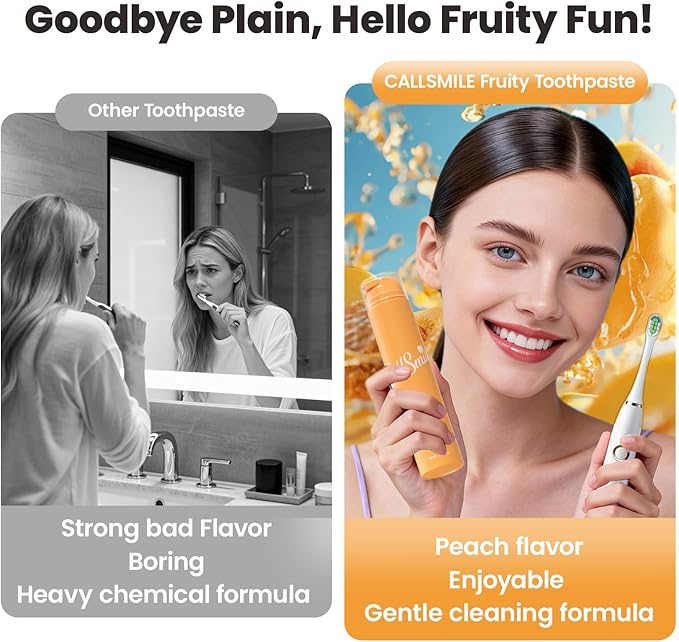 CALLSMILE Fluoride-Free Toothpaste, Easy-Press Pump, 60g - Fruity Flavors, No SLS, Non-Toxic, No Sweeteners, for Adults & Kids, Gentle for Sensitive Teeth, Peach-Flavored