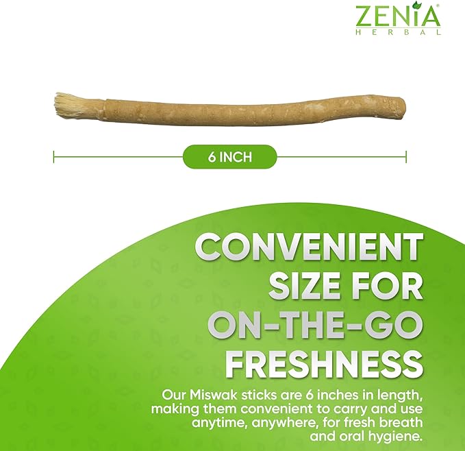 Zenia Sewak Natural Miswak Toothbrush - Vacuum Sealed Natural Flavor Traditional Peelu Toothbrush Stick - for Healthy Gums, Teeth, and Fresher Breath (Pack of 12)