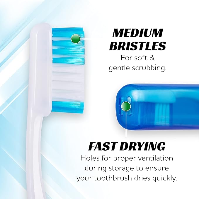 Firm Mini Travel Toothbrush with Cover, Camping Size, Adult Kit (50 Pack Medium)