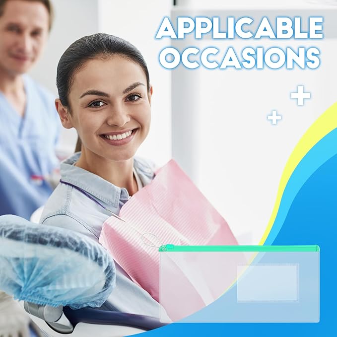 Timgle 400 Pcs Dental Zipper Pouches Zipper Lock Carrying Case with Business Card Holder Clear Toothbrush Pouch for Dental Hygiene Products Office Prizes, Color Random