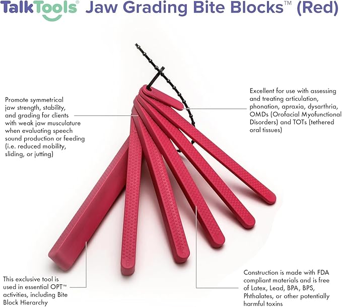 TalkTools Dental Bite Blocks | Therapy Tools to Improve Chewing and Biting Dental Bite Blocks Oral Opener Mouth Prop Dental Bite Blocks Safe for All Ages | Jaw Grading Bite Blocks | Set of 2 - Red