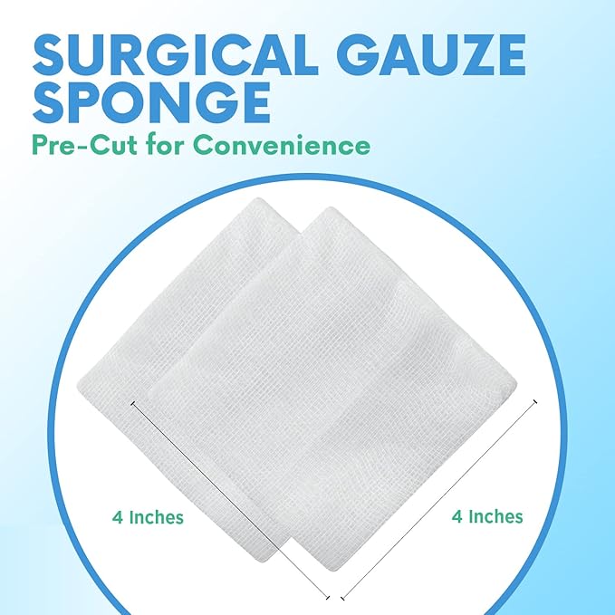 HEALQU 4x4 Gauze Pads - Bag of 200-4-Ply, Non-Woven Surgical Sponges - Super Absorbent Medical Gauze Sponges for Wound Dressing, Debridement, Cleaning, Prepping