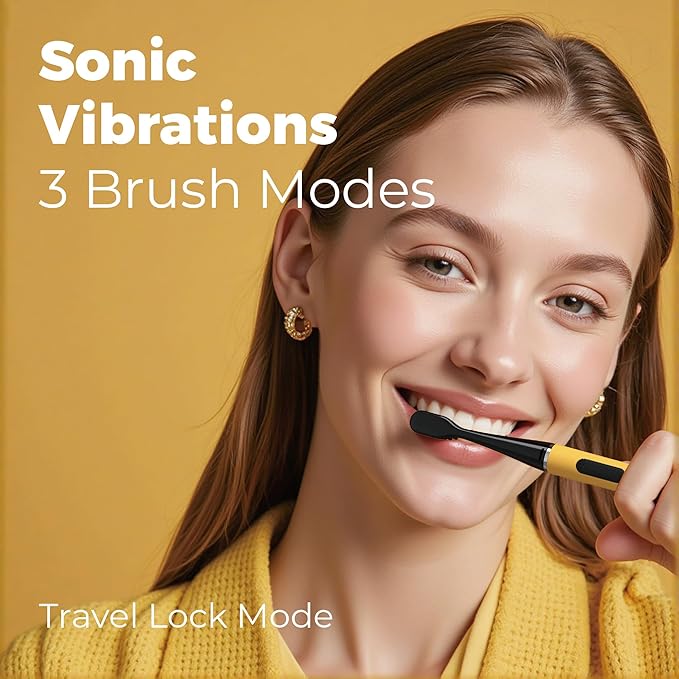 MIPOW Slim Pro i4 Electric Toothbrush Rechargeable Smart Ultra Sonic 3 Modes Magnetic Travel Case &Ceramic Dock, 60Day Long Battery Soft Bristles 2Heads IPX7 Waterproof,Color-(Yellow)
