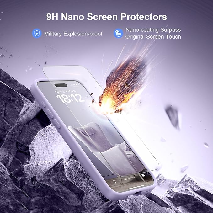 Magnetic for iPhone 15 Pro Case, Compatible with MagSafe, with 9H Nano Screen Protectors, Full Camera Protection, Silicone Shockproof Microfiber Lining Phone Case 6.1", Clove Purple