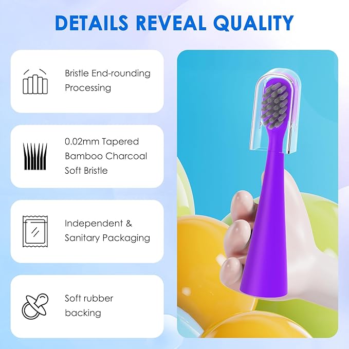 Toothbrushes Replacement Heads Compatible with Burst Kids Electric Toothbrushes, Tri-Color Set (Blue, Purple, Pink), 6-Pack