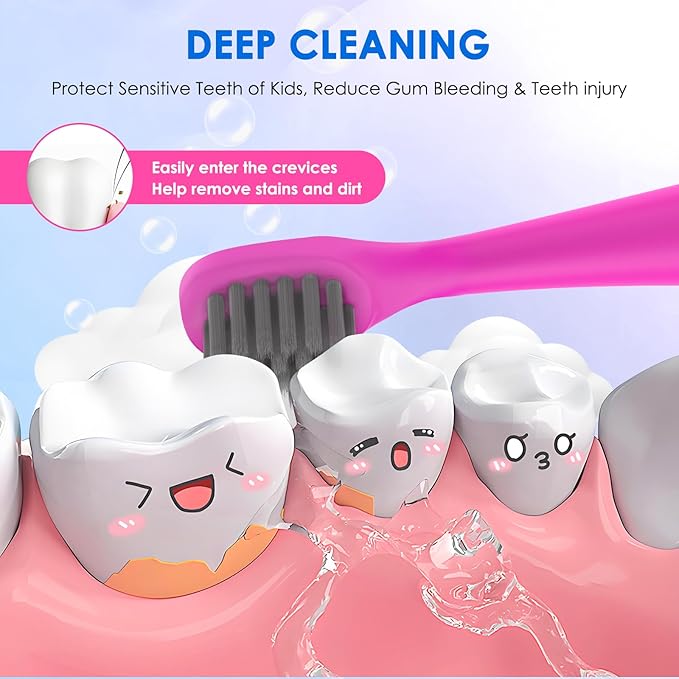 Toothbrushes Replacement Heads Compatible with Burst Kids Electric Toothbrushes, Tri-Color Set (Blue, Purple, Pink), 6-Pack