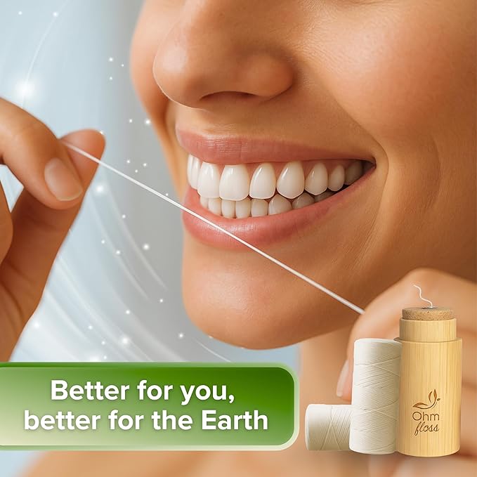 Ohm Earth’s Ohm Floss Refill – Natural Silk Dental Floss for Refillable Bamboo/Steel Holder, Candelilla Wax, 100% Compostable, Eco Oral Care, 109yds/100m (2-Pack) Natural Mint