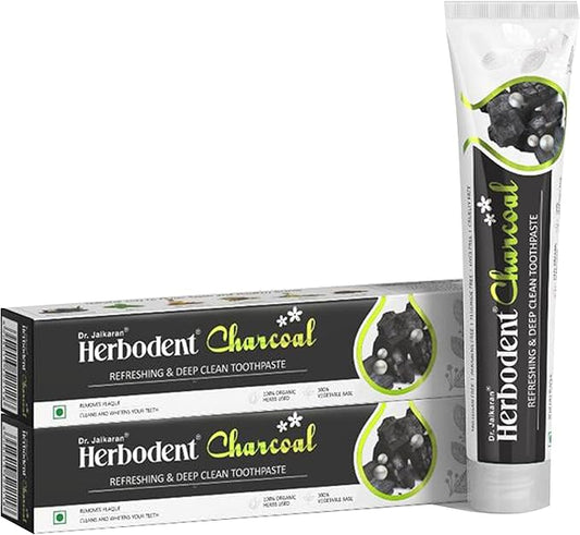 Herbodent® Charcoal Toothpaste - 6.53 Oz Pack of 2 | Whitens Teeth & Fresh Breath | No Bleach, No Fluoride | Activated Bamboo Charcoal & Organic Herbs -Wheat Germ, Thyme, Clove