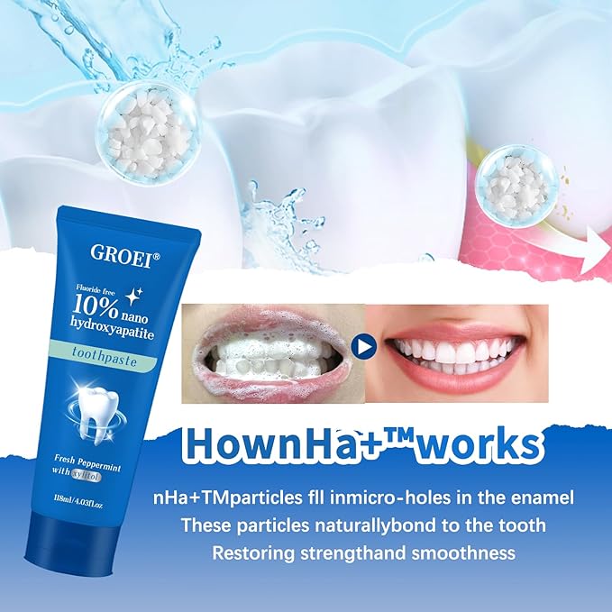 10% Hydroxyapatite Toothpaste for Sensitive Teeth｜Nano-Hydroxyapatite Toothpastes for Restore, Strengthen Teeth, Fluoride-Free, 4 oz (1)