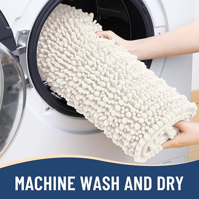 Arotive Luxury Chenille Bathroom Rug Mat, Extra Soft Thick Absorbent Shaggy Bath Rugs, Non-Slip Machine Wash Dry, Plush Bath Mats for Bathroom, Shower and Tub, 34x21, Ivory