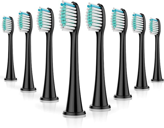 BUKURII Toothbrush Replacement Heads Compatible with Philips Electric Toothbrushes, 8Pcs, Black, Refills for Sonicare Snap-on Brush Handles 1100 2100 4100 5100, Replace for A3 C2 C3 G2 G3