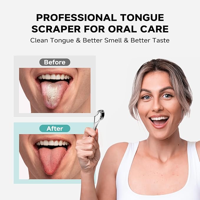 RONAVO Tongue Scraper for Adults, Metal Tongue Cleaner (2024) Tongue Coating Removal Bad Breath Care, Tongue Scraper with Black Carrying Case for Travel & Business Trips, Portable Storage