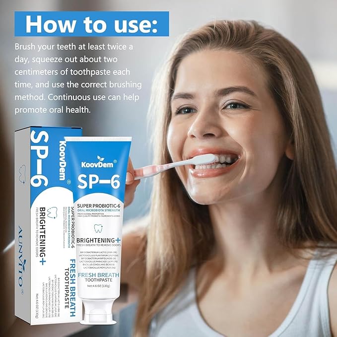 New Sp-6 Probiotics Whitening Toothpaste-Fluoride-Free, Enhanced Formula with 6 Probiotics for Gum Care & Fresh Breath, Fresh Mint Flavor（Blue）-1PC