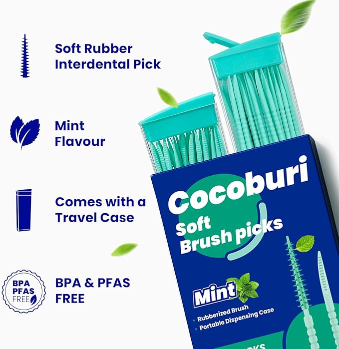 2-in-1 Interdental Pick-Soft Rubberized Brush Picks-Textured Plaque Removing Toothpick-Travel Hotel Restaurant Office Car-Comes with a Travel Case for On-The-Go Use-Mint -200 Count