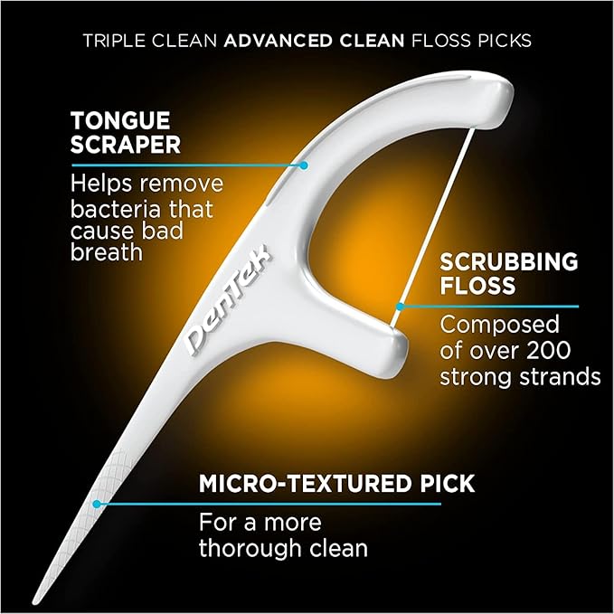 DenTek Triple Clean Advanced Clean Floss Picks, No Break & No Shred Floss, 20 Count (Pack of 8)