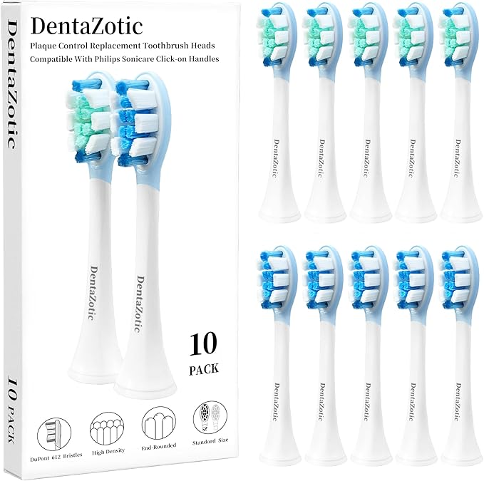 Plaque Control Replacement Heads for Philips Sonicare, Electric Toothbrush Replacement Heads for Adults, Soft Bristles, White 10 Pack