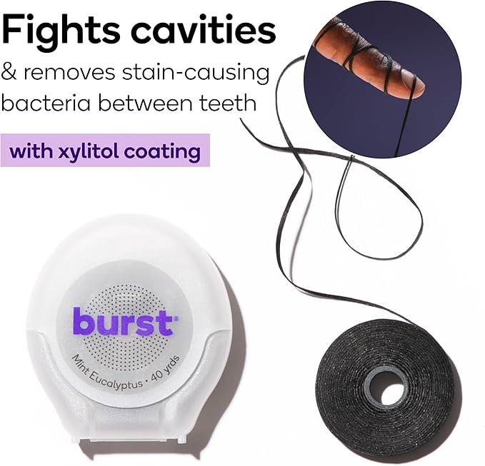 Burst Expanding Dental Floss (Mint Eucalyptus/80 Yards) | Stain Absorbing & Woven Tooth Floss with Xylitol Coating to Fight Cavities | Vegan | Paraben Free Expanding Floss