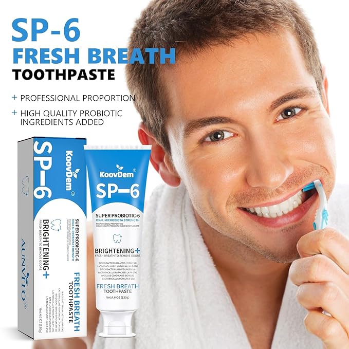 2025 New Sp-6 Probiotics Whitening Toothpaste-Fluoride-Free, Enhanced Formula with 6 Probiotics for Gum Care & Fresh Breath, Fresh Mint Flavor(2PC)（Blue+Red）