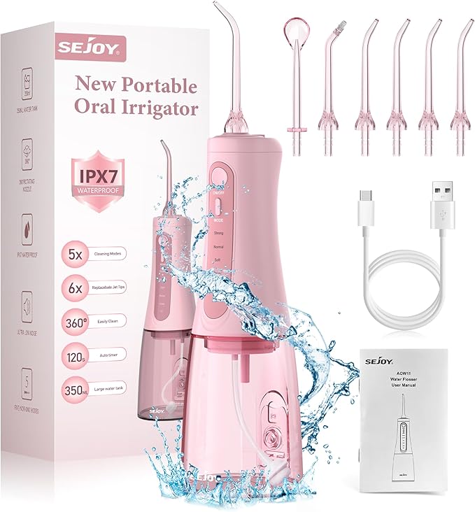 Water Dental for Teeth Cleaning and Flossing, Water Flosser Electric Cordless, Water Flosser for Braces for Kids Travel, 5 Cleaning Modes 8 Jet Tips