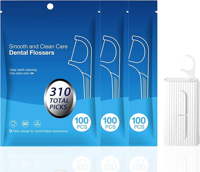 3 Bags of Dental Floss Picks & Dental Floss Case: Pop-Up Floss Pick Dispenser and Refill Bags, Portable Travel Organizer Case & Bulk Dental Floss Picks for Home and Travel Teeth Cleaning, White