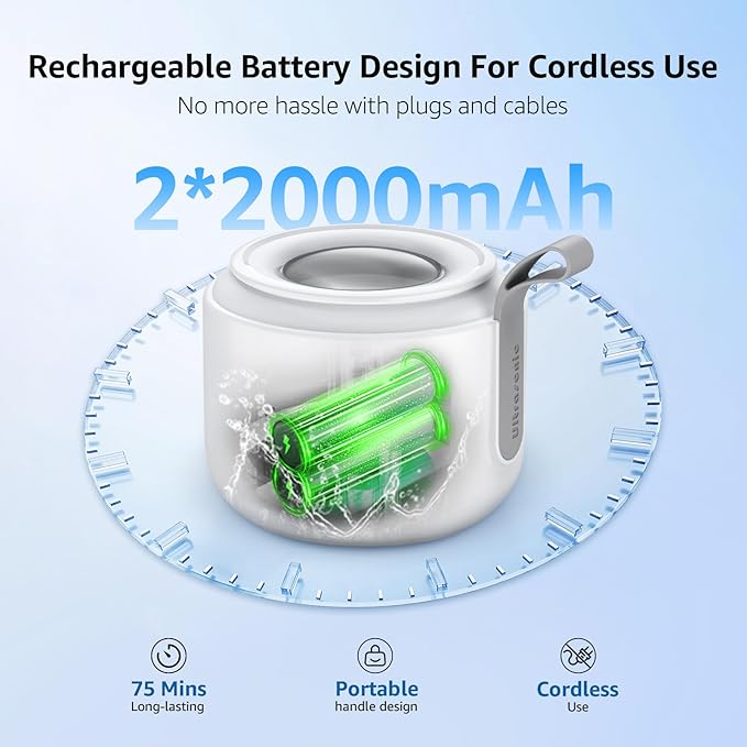 Ultrasonic Retainer Cleaner Machine: 48kHz Rechargeable Cordless Denture Cleaner - Waterproof Ultrasonic Jewelry Cleaner - 200ML Dental Cleaning Pod for Mouth Guard, Aligner, White