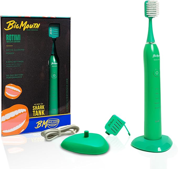 BIG MOUTH TOOTHBRUSH Dr Bobbi Electric Toothbrush for Adults Ultrasonic Rechargeable Toothbrush with 5 Cleaning Modes & 2-Minute Smart Timer Retains 42-Day Battery Travel-Ready Design – (Green)
