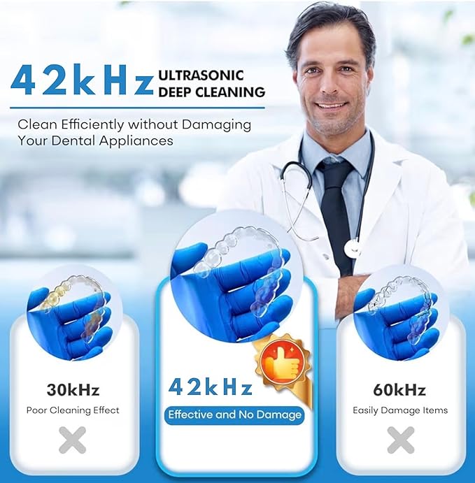 Ultrasonic Retainer Cleaner Machine – 42kHz Premium Quality Dental Cleaner for Dentures, Retainers, Jewelry, and More – 180ML Tank, Dual Modes, Digital Timer, Portable (Black)