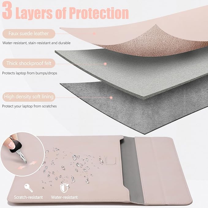 HYZUO 15-16 Inch Laptop Sleeve Case with Stand Feature for MacBook Pro 16 M4/M3/M2/M1 Pro/Max 2025-2019, XPS 15, MacBook Pro 15 2015-2012, Samsung Galaxy Book Flex/Pro 15, Apricot