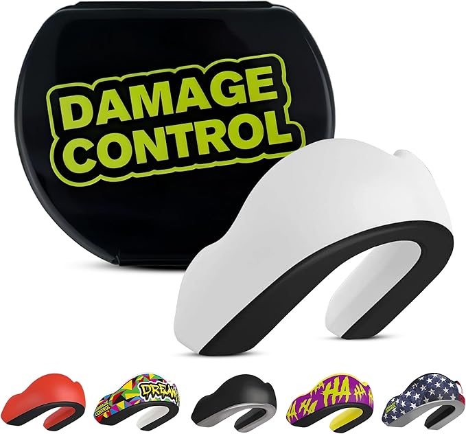 DAMAGE CONTROL Extreme Impact Mouth Guard – Sports Mouthguard for Boxing, MMA, BJJ, Hockey, Rugby, Lacrosse, & More – Mouthpiece for Teeth & Jaw Protection, for Youth & Adults (Youth, White)
