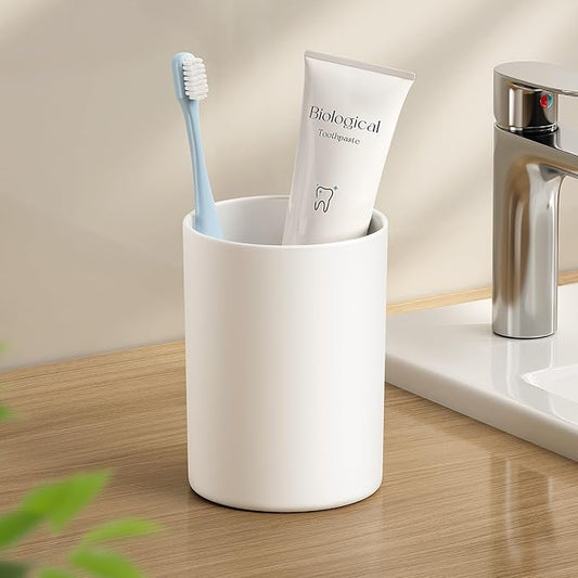 Toothbrush Cup 13.75oz 390ml, Easy to Clean Bathroom Cup 1Pc, Non-Slip Plastic Bathroom Tumbler,White