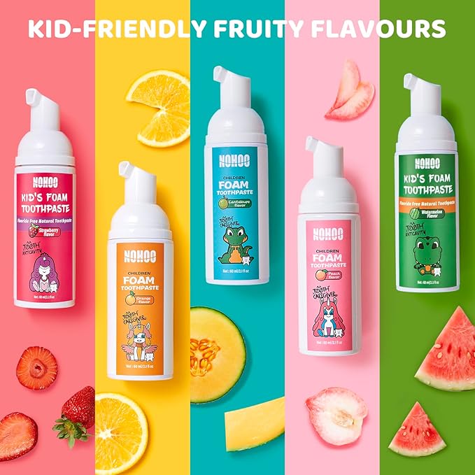 NOHOO Fluoride Free Foam Toothpaste Kids Watermelon,Natural Training Toothpaste for Baby Toddler Children Oral Cleaning and Cavity Protection(2 Pack)