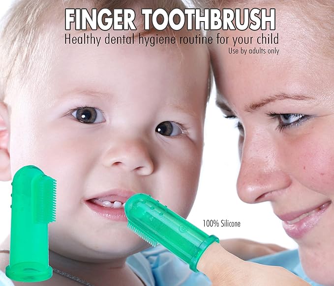Brilliant Baby Finger Toothbrush - Silicone Teether Brush and Gum Massager for Babies and Toddlers, 3 Months Old and Up, Gum and Tooth Cleaning Essentials for Baby/Toddler, Green/Clear, 2 Brush Set