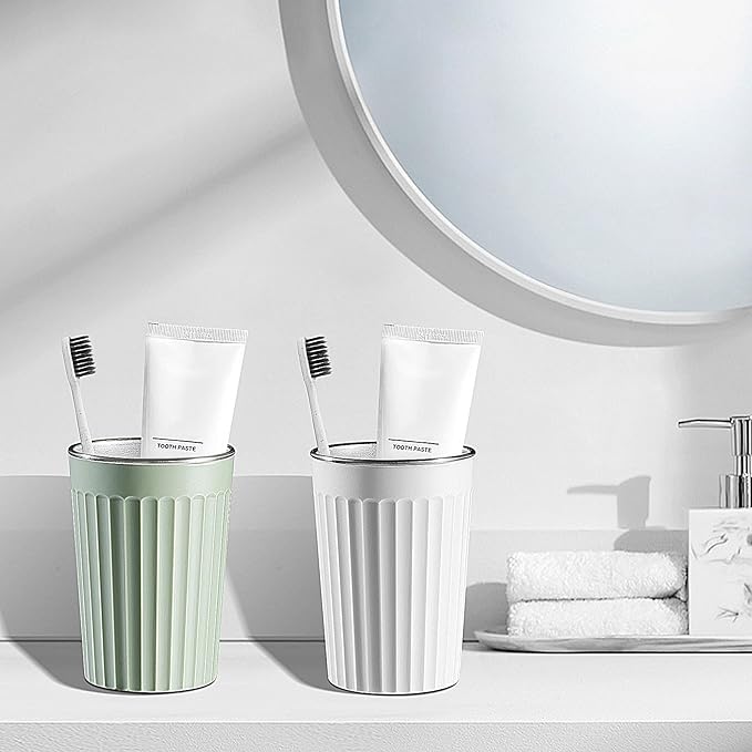 Toothbrush Holder for Bathroom-12oz Unbreakable Stainless Steel Bathroom Cup,Easy to Clean Toothbrush Cup, Reusable Bathroom Tumbler Cups for Home/School/Office(3" x 4.5" Green)