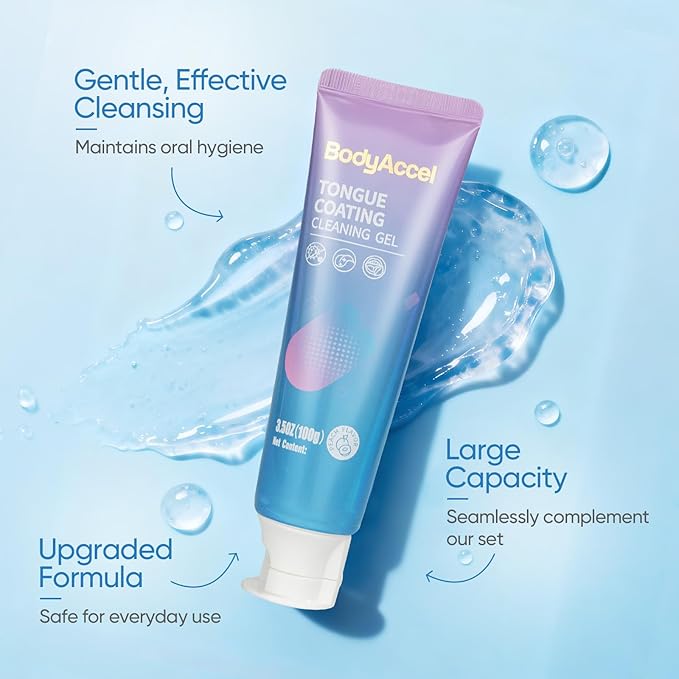 BodyAccel Tongue Cleaner Gel – Fresh Breath Oral Care Gel for Bad Breath Removal, Tongue Scraper Gel for Oral Hygiene & Healthy Mouth(3.5oz）