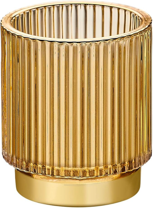 Makeup Brush Organizer, Toothbrush Holder, Desk Pen Pencil Holder, Multifunctional Vintage Glass Brush Cup (S/Gold/A3-12-US)