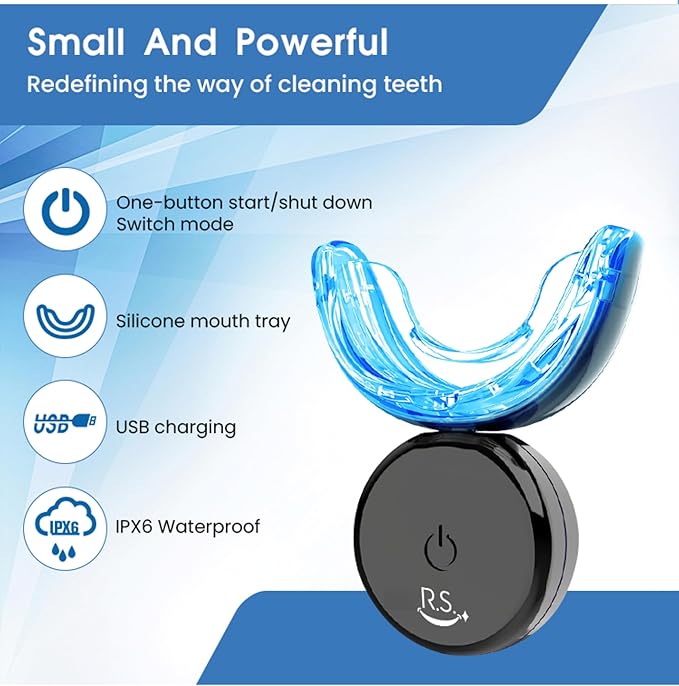 RS Smile Professional Wireless Teeth Whitening Kit with 32X Dual LED Lights, Red & Blue Light Technology for Deep Whitening, Rechargeable Device, Gentle Enamel - Safe Formula