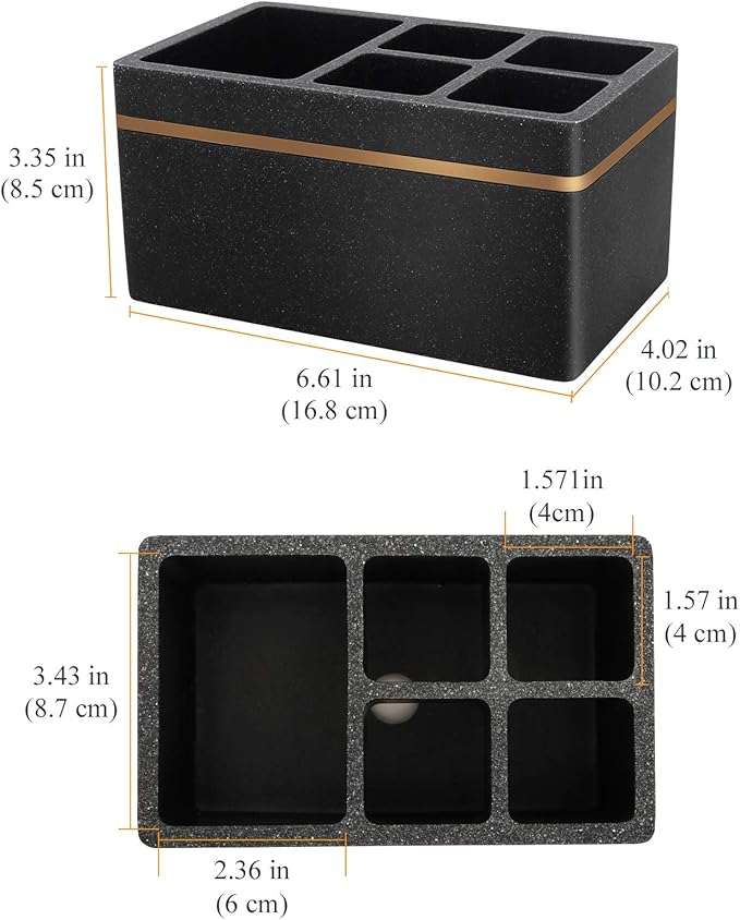 Shinowa Resin Toothbrush Holder, 5 Slots Hygienic Electric Toothbrush Holder Storage Stand Organizer for Toothbrush, Toothpaste, Razor, Gravel Black