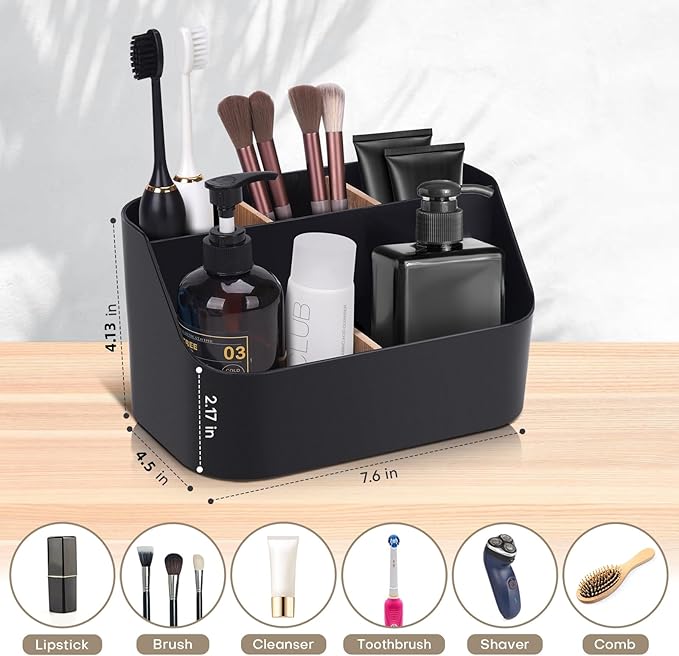 Electric Toothbrush Holders for Bathrooms,Black Tooth Brushing Holder,Toothpaste Organizer with Dividers,Bathroom Countertop Accessories Storage,Toothbrush Stand for Vanity Office Sink