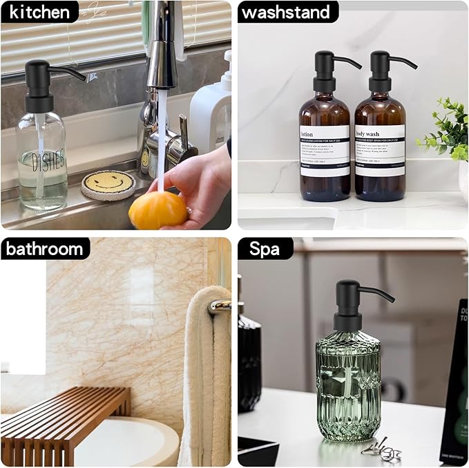 2 Pack Soap Dispenser Pump Head Replacement 304 Stainless Steel for Standard 28/400 (26 mm - 28mm / 1.02 in-1.10 in) Neck Size, Kitchen Bathroom Lotion Refill Dispenser (Black)