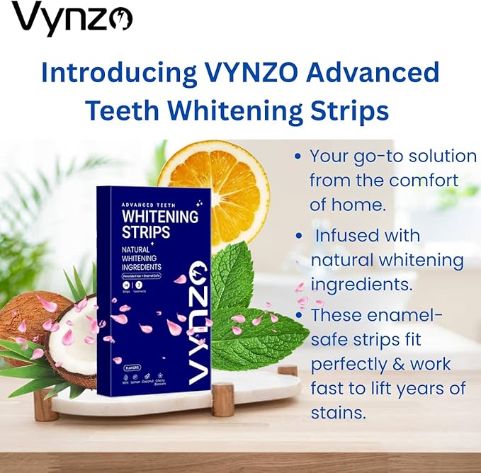 Natural Teeth Whitening Strips -7 Treatments, White Strips Peroxide-Free, Enamel Safe & Gentle for Sensitive Teeth, Removes Deep Stains Mint, Lemon & Cherry Blossom Flavors - Fast Results